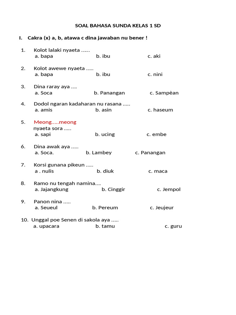 10 Contoh soal basa sunda kelas 1 sd yang sering keluar saat ujian semester terbaru 2026 10 Contoh soal basa sunda kelas 1 sd yang sering keluar saat ujian semester terbaru 2026