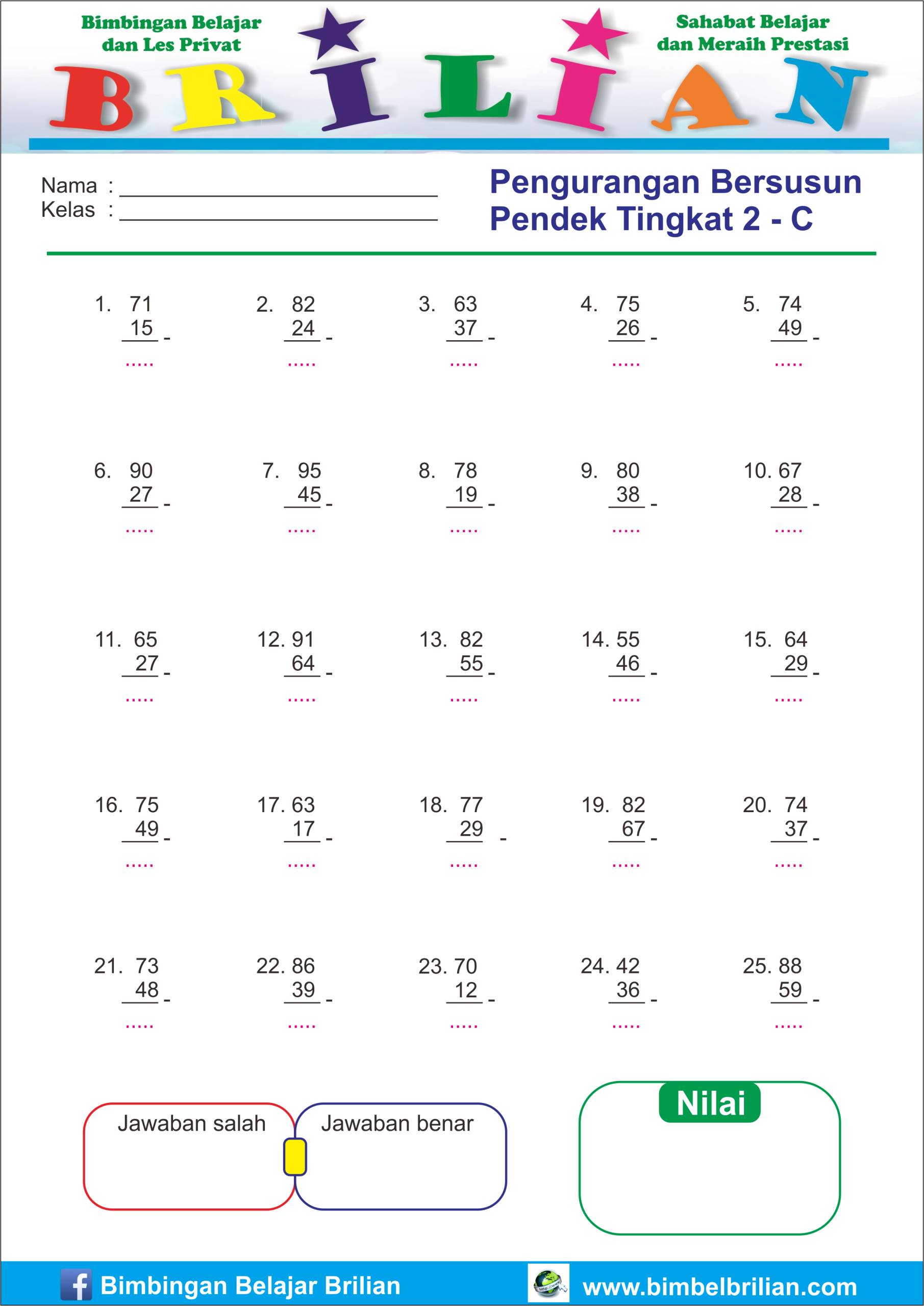 Soal Matematika Pengurangan Kelas 1 Sd - Piffle me