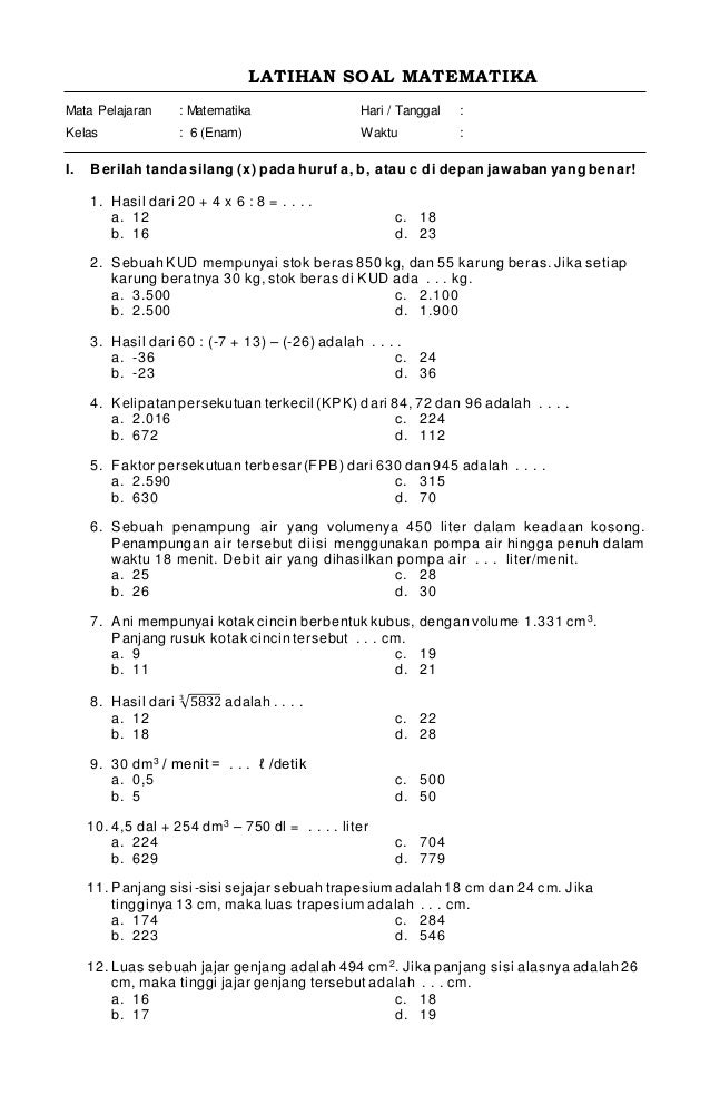 Soal Ujian Matematika Kelas 5 Semester 1 Dalchaebi