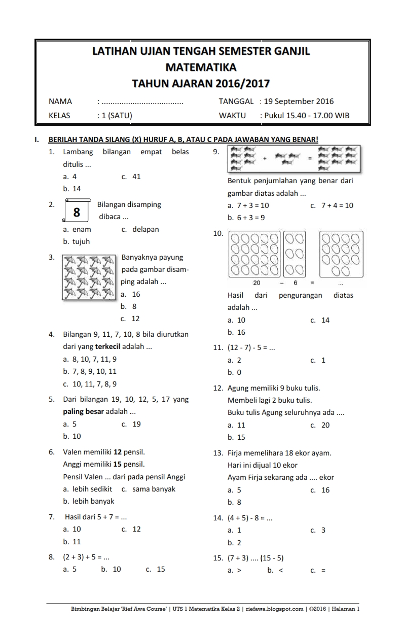 Soal Ujian Matematika Kelas 10 Semester 1 Dalchaebi